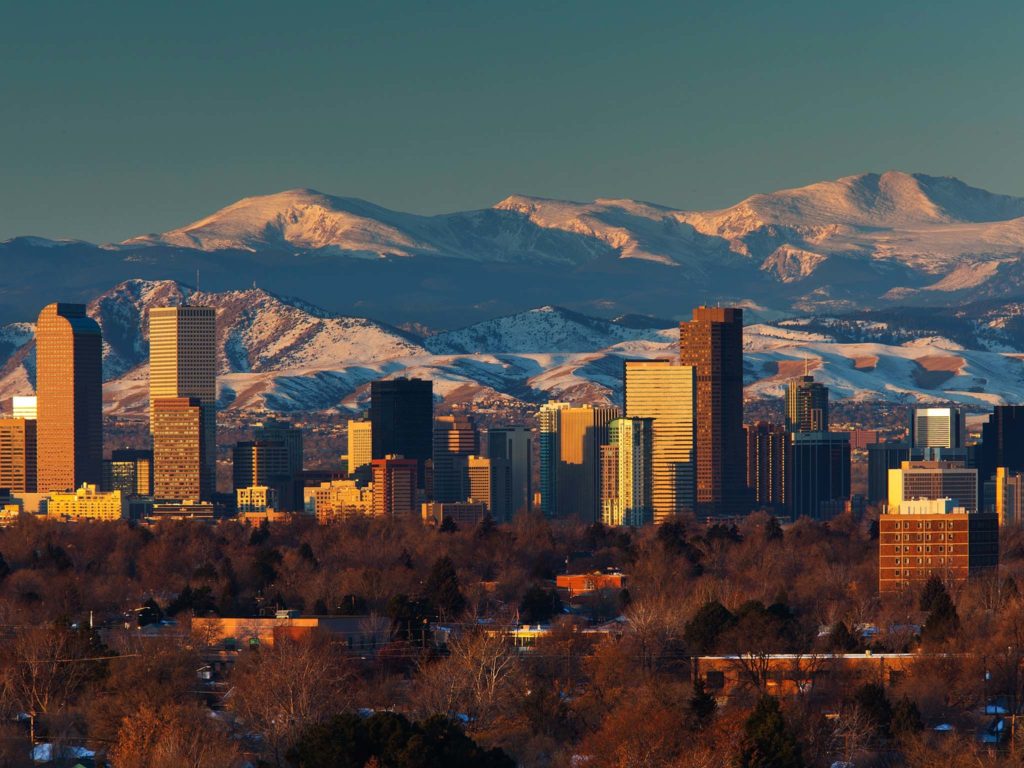 Denver Colorado Skyline and Mountains