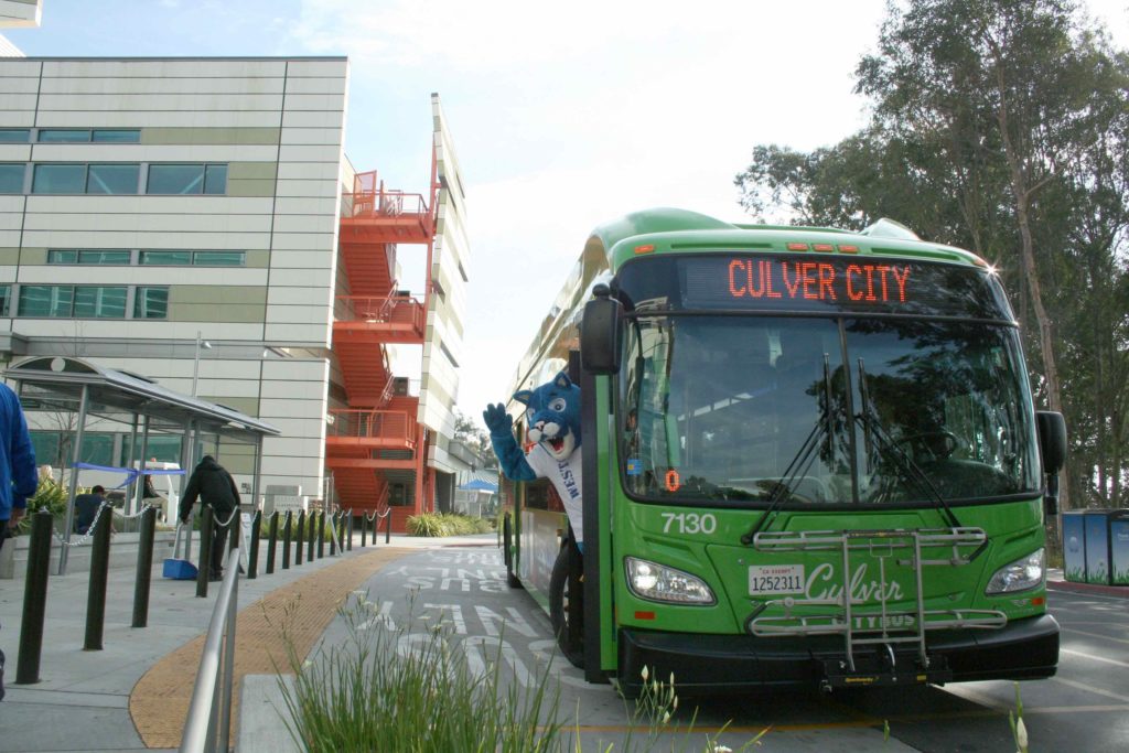 bus on a city street